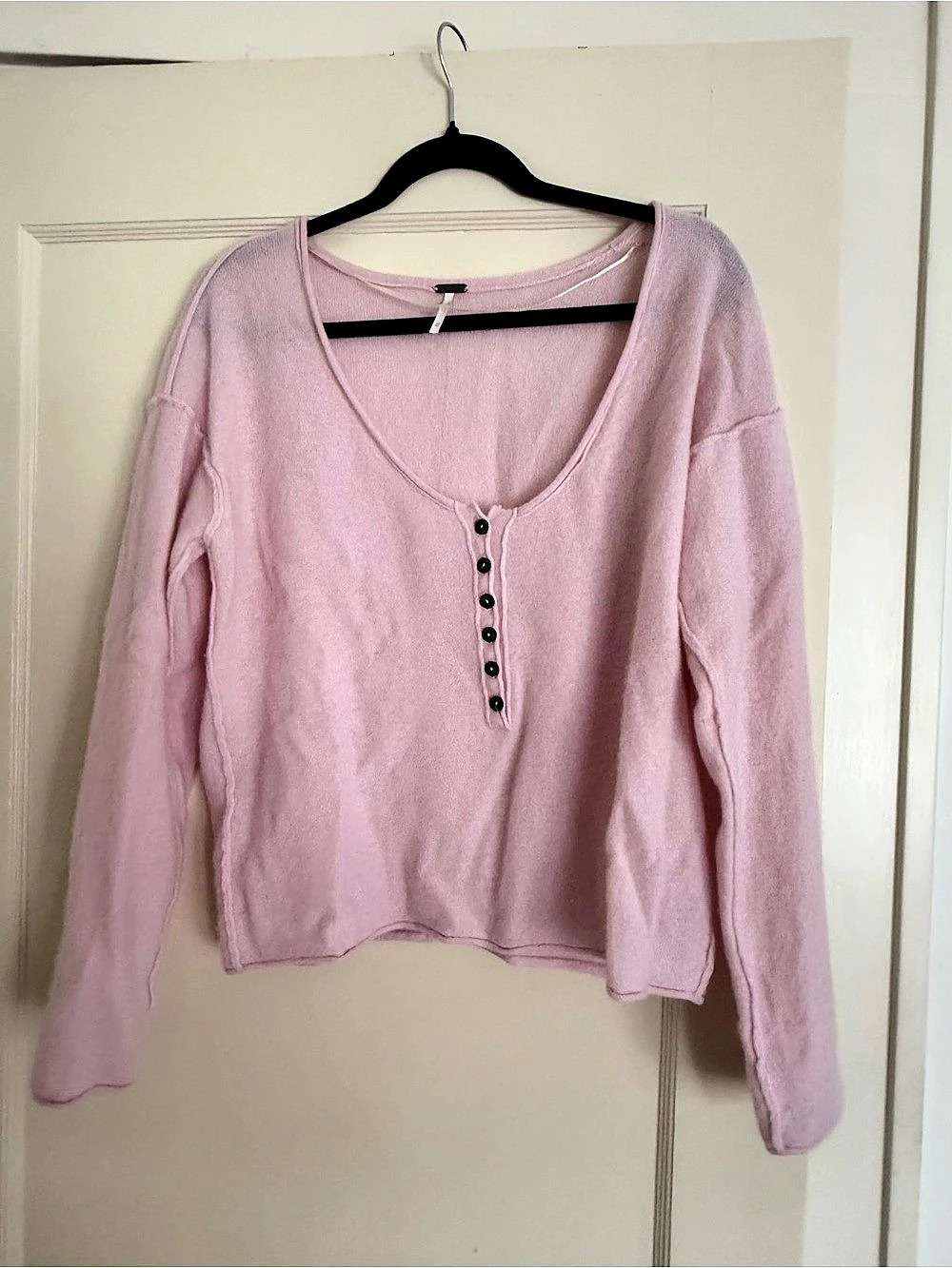 Free People Long Sleeve Henley Top in Pink Size Medium